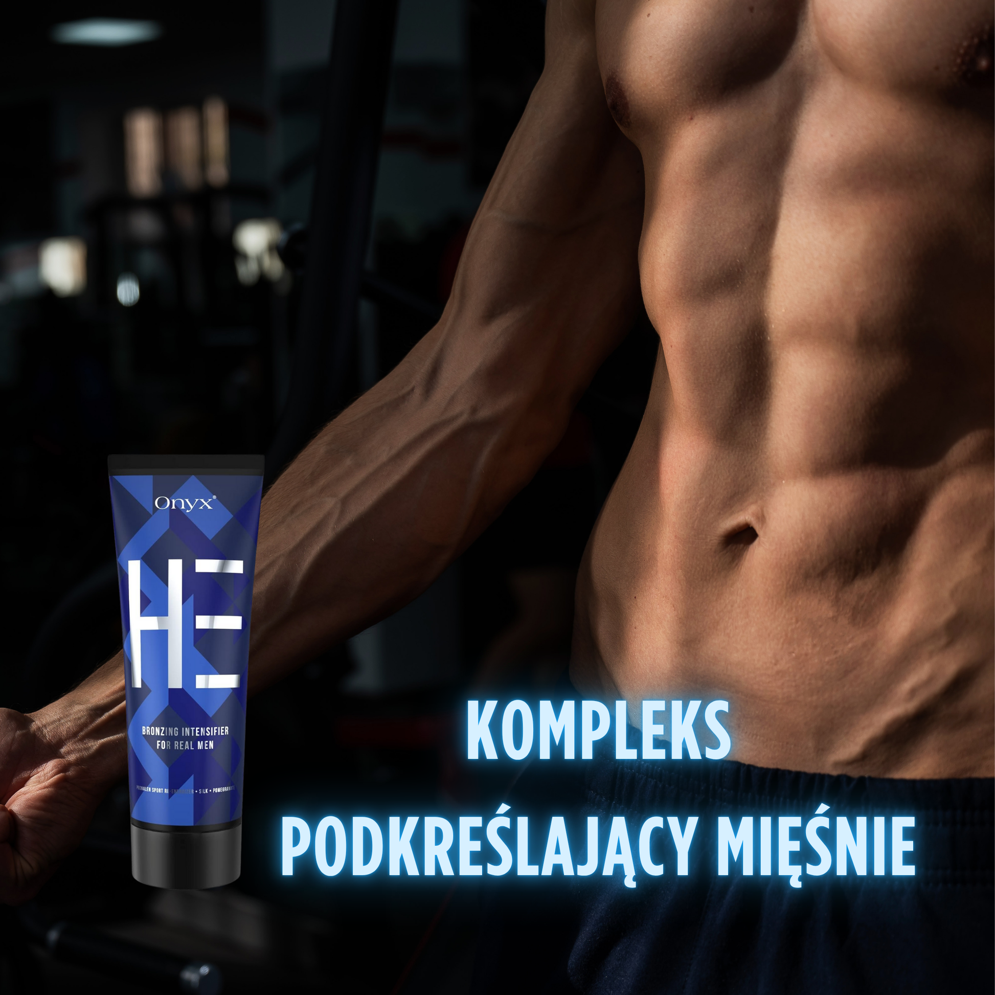 Onyx HE z kompleksem podkreślającym mięśnie – męski bronzer do opalania, który nadaje ciału zdrowy, głęboki kolor.