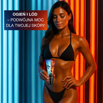 Modelka z Onyx Ice & Fire – bronzer do ciała z efektem ognia i lodu. Połączenie chłodzenia i rozgrzewania dla ekstremalnego opalania.